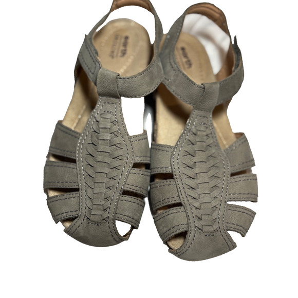 Earth Origins Shoes - Earth Origins Balli Womens gray leather weave slingback hook & loop sandals sz 7
